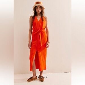 NWOT - Free People Randi Midi Halter Beach Dress - Tangerine Tango